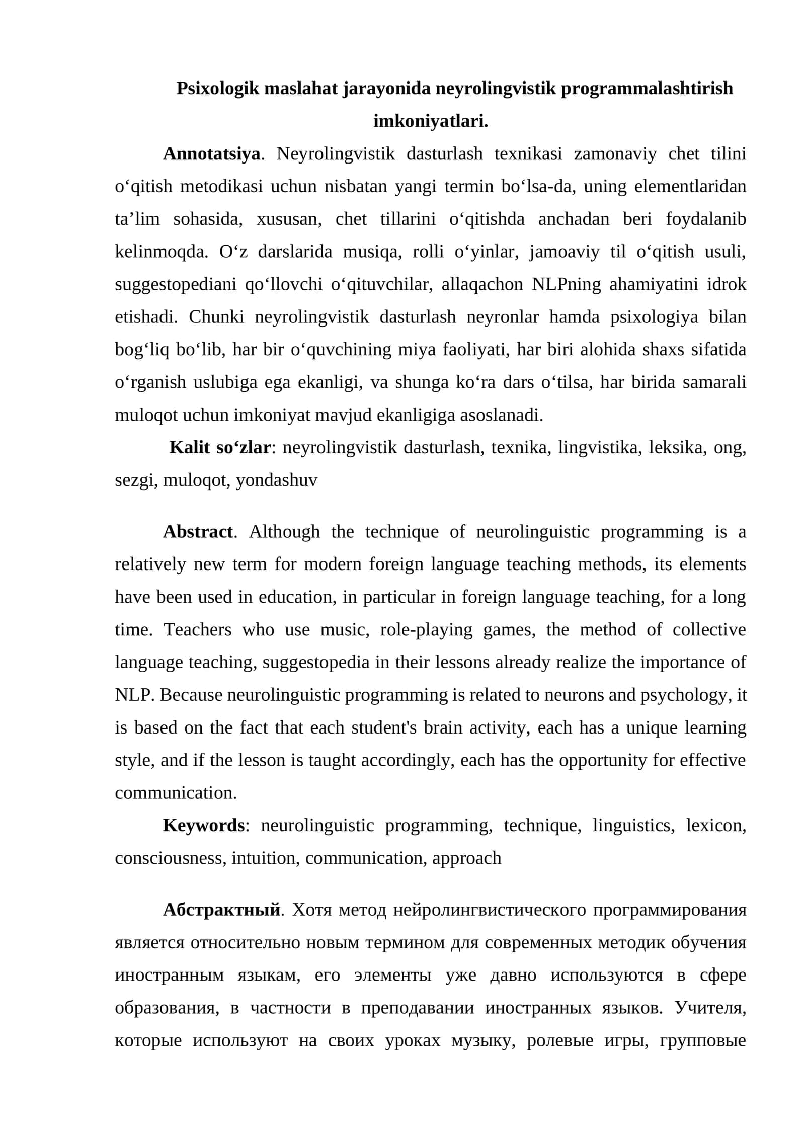 Neyrolingvistik dasturlash 1