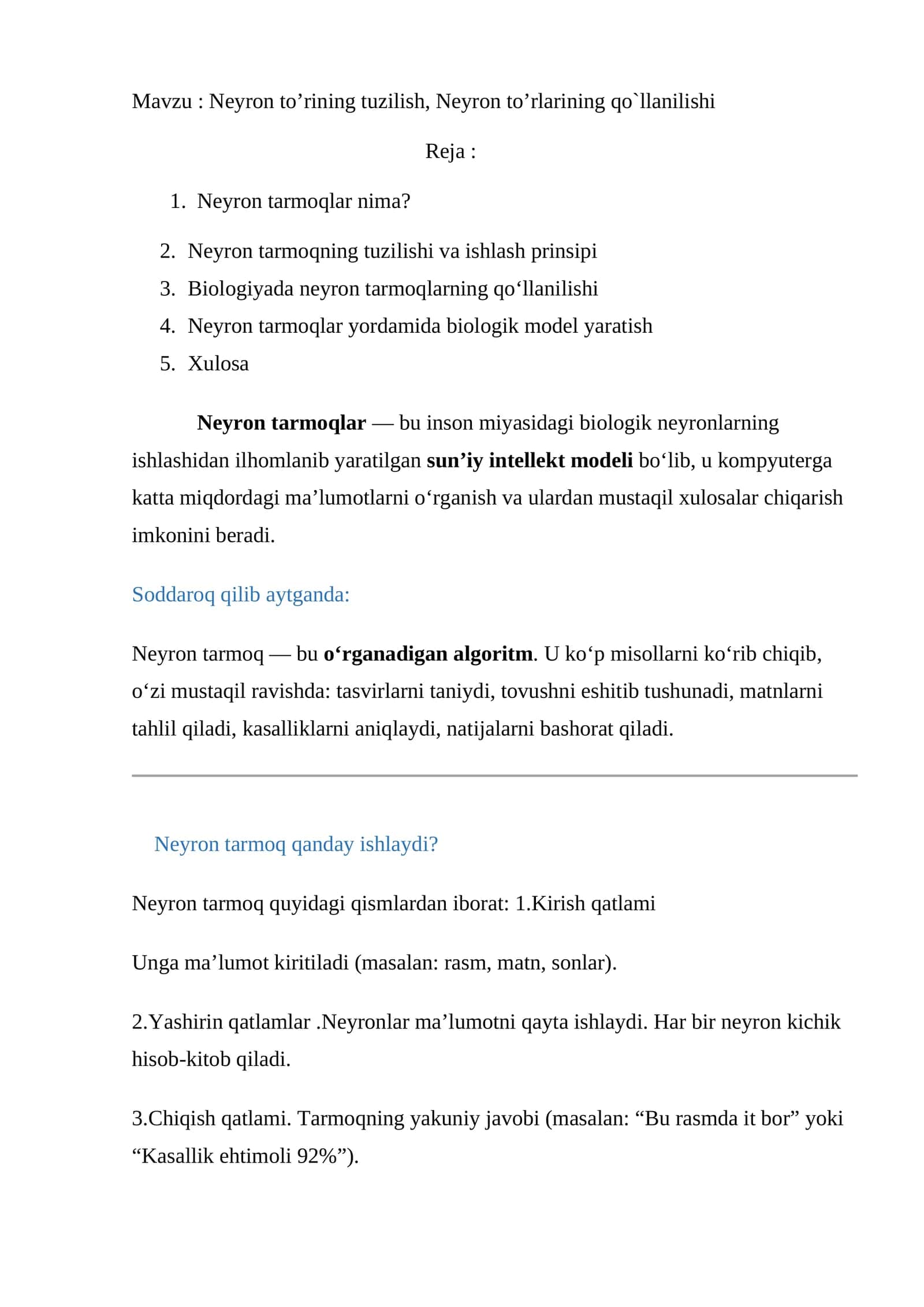 Neyron tarmoqlar 1