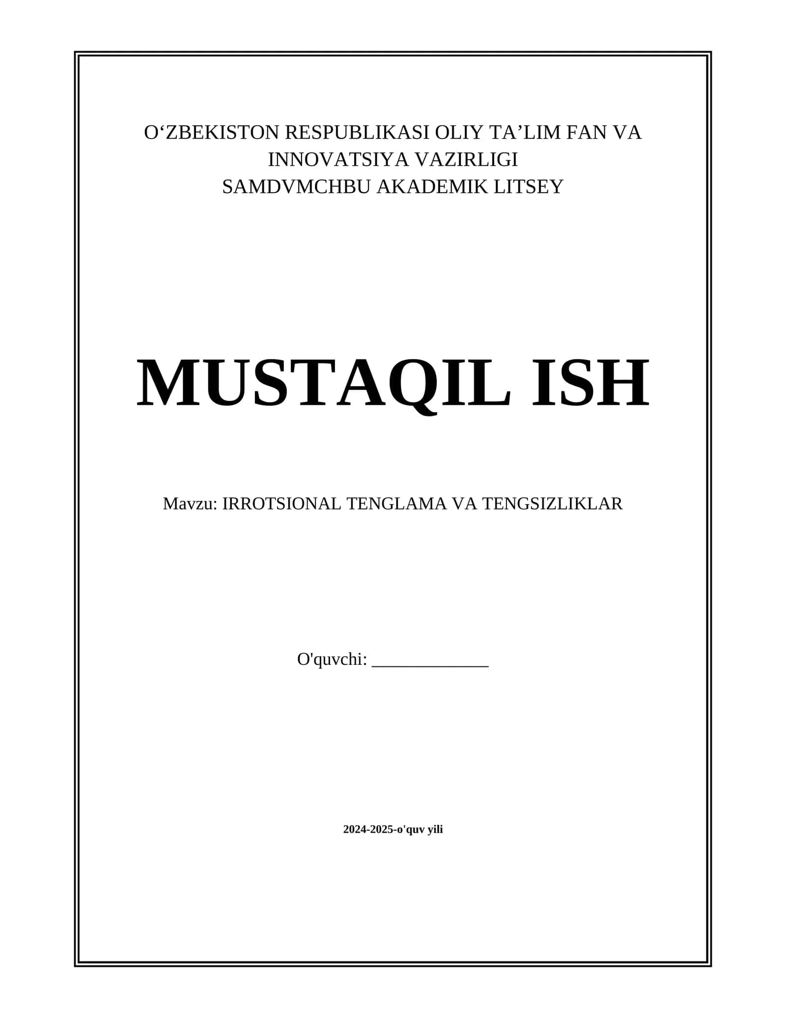 IRROTSIONAL TENGLAMA VA TENGSIZLIKLAR 1