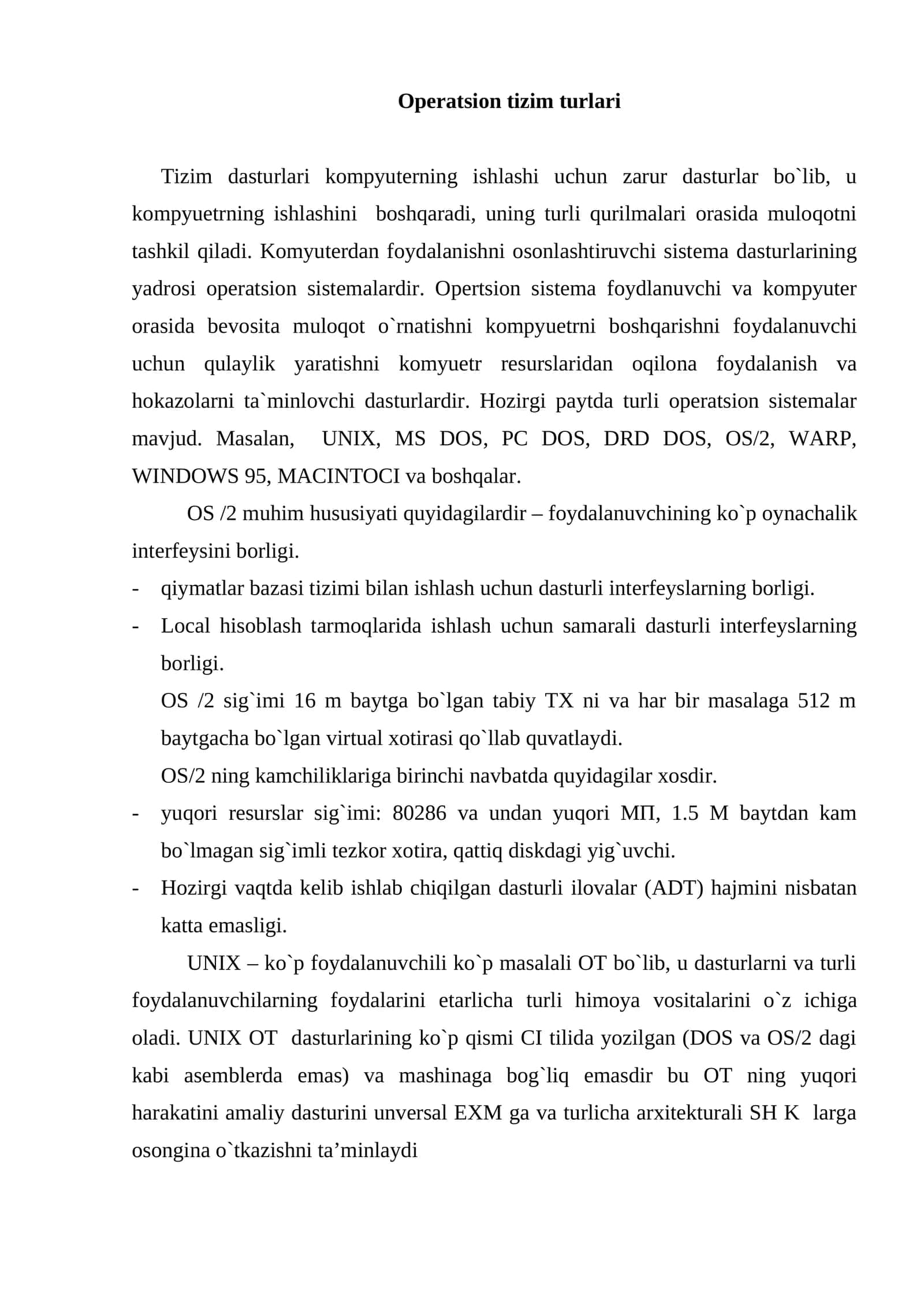 Operatsion tizim turlari 1