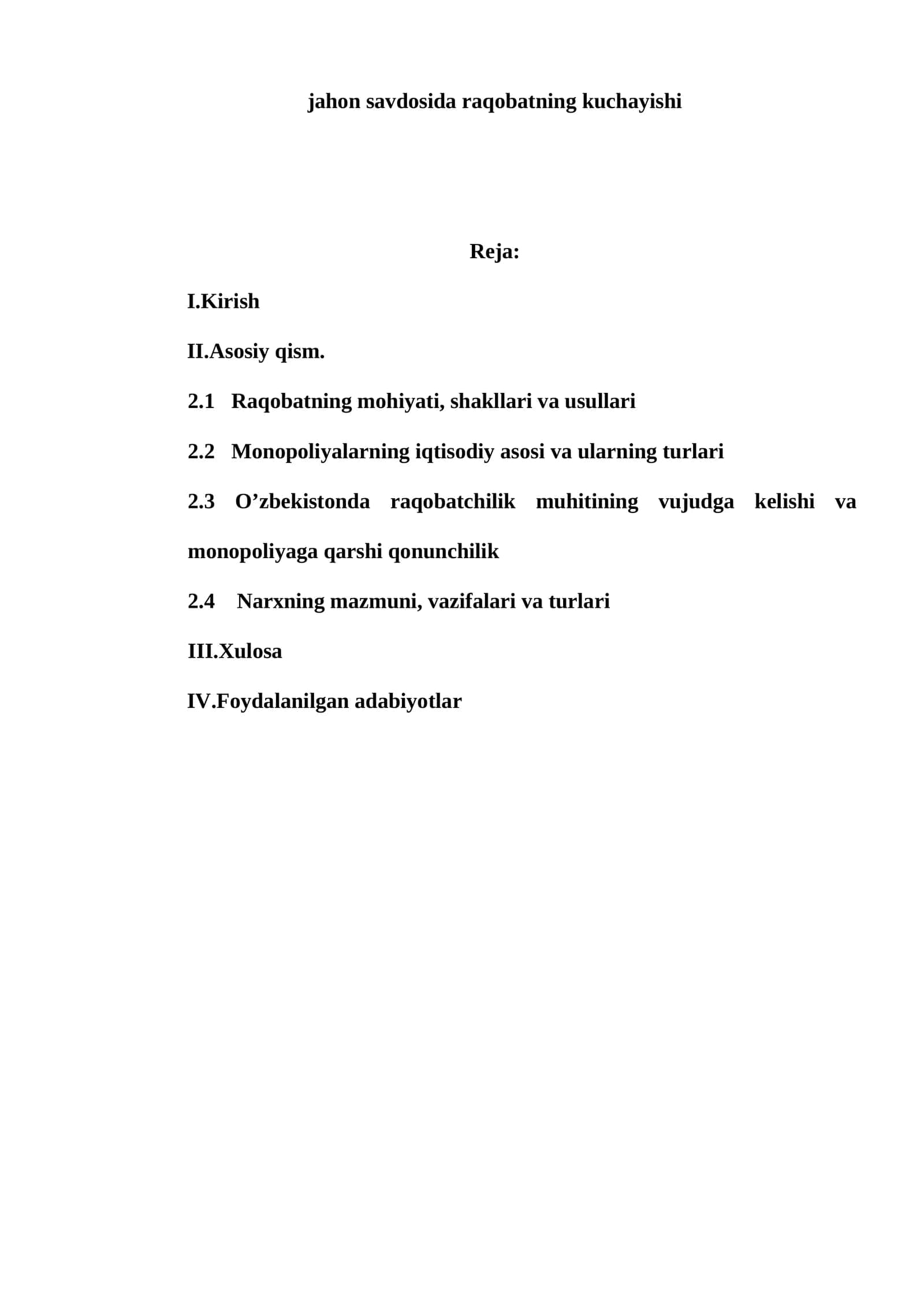 Raqobatning Kuchayishi 1