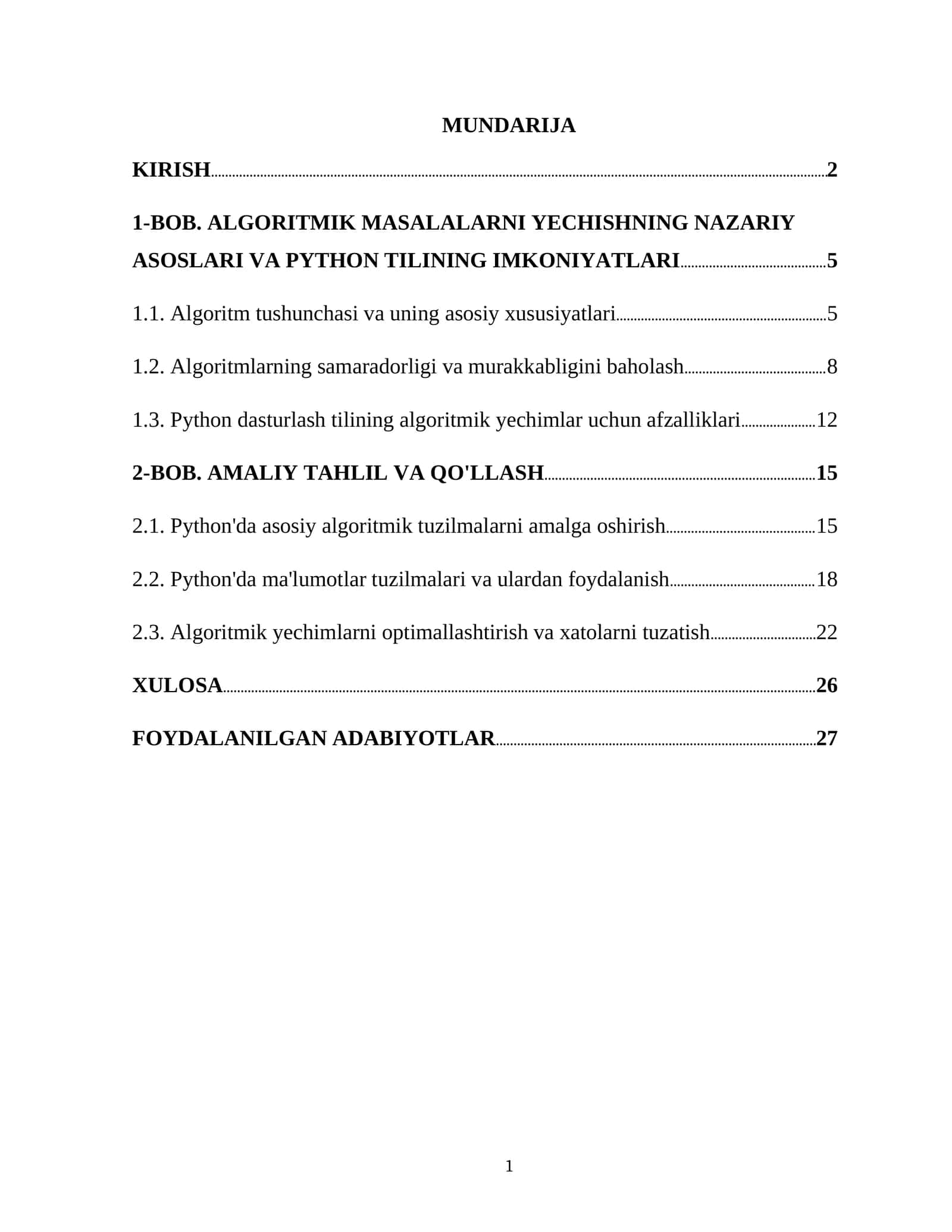 Algoritmik yechimlar 1