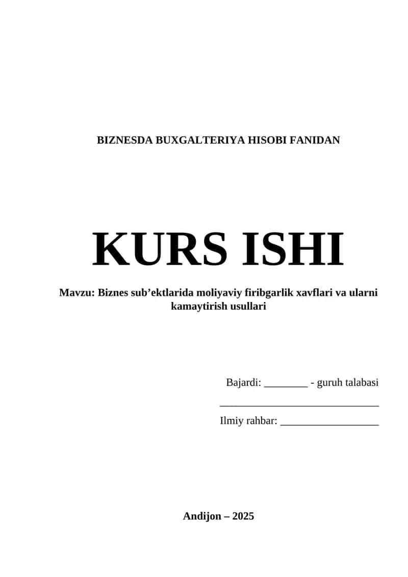 BUXGALTERIYA HISOBI FANIDAN KURS ISHI 1