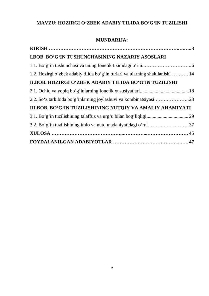HOZIRGI O‘ZBEK ADABIY TILIDA BO‘G‘IN TUZILISHI 1