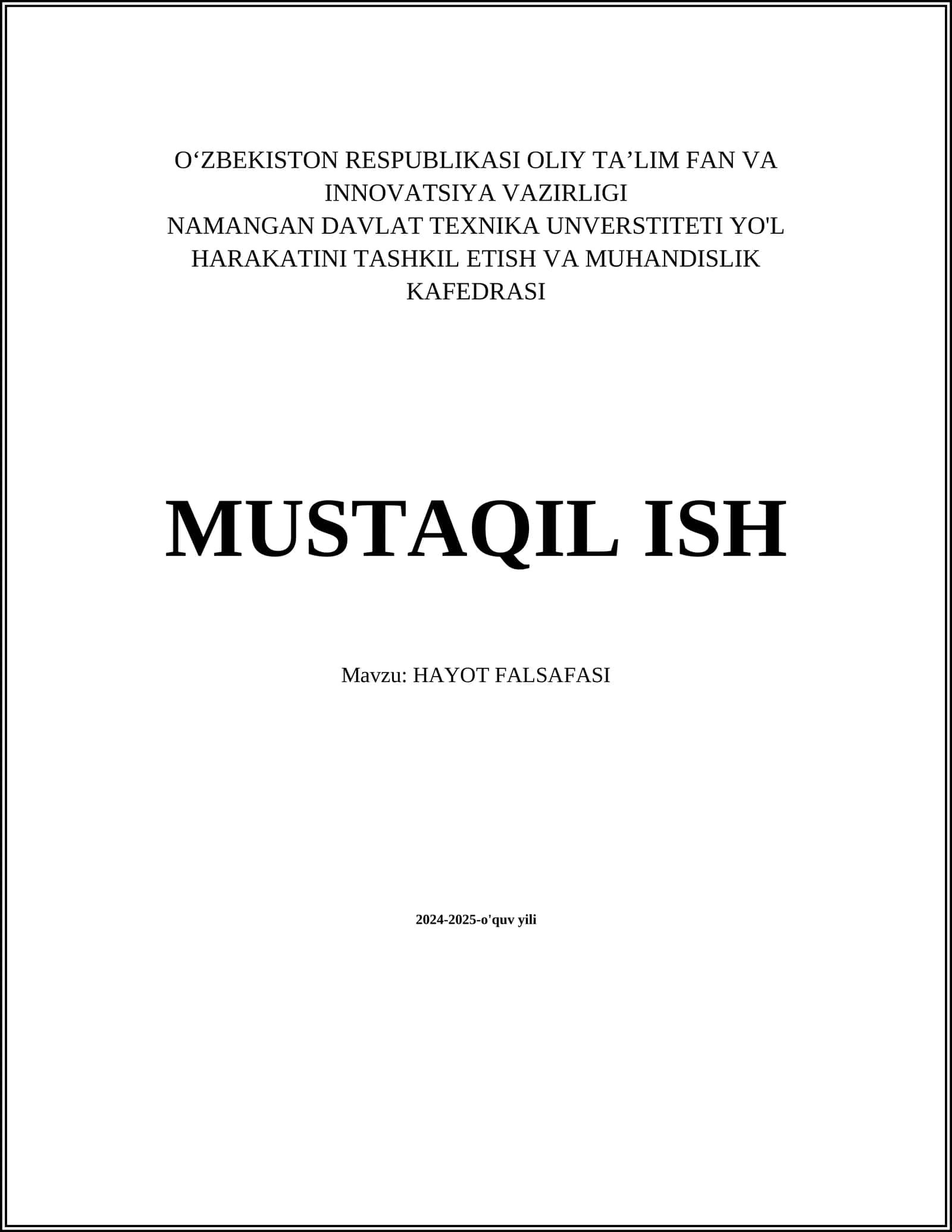 HAYOT FALSAFASI 1
