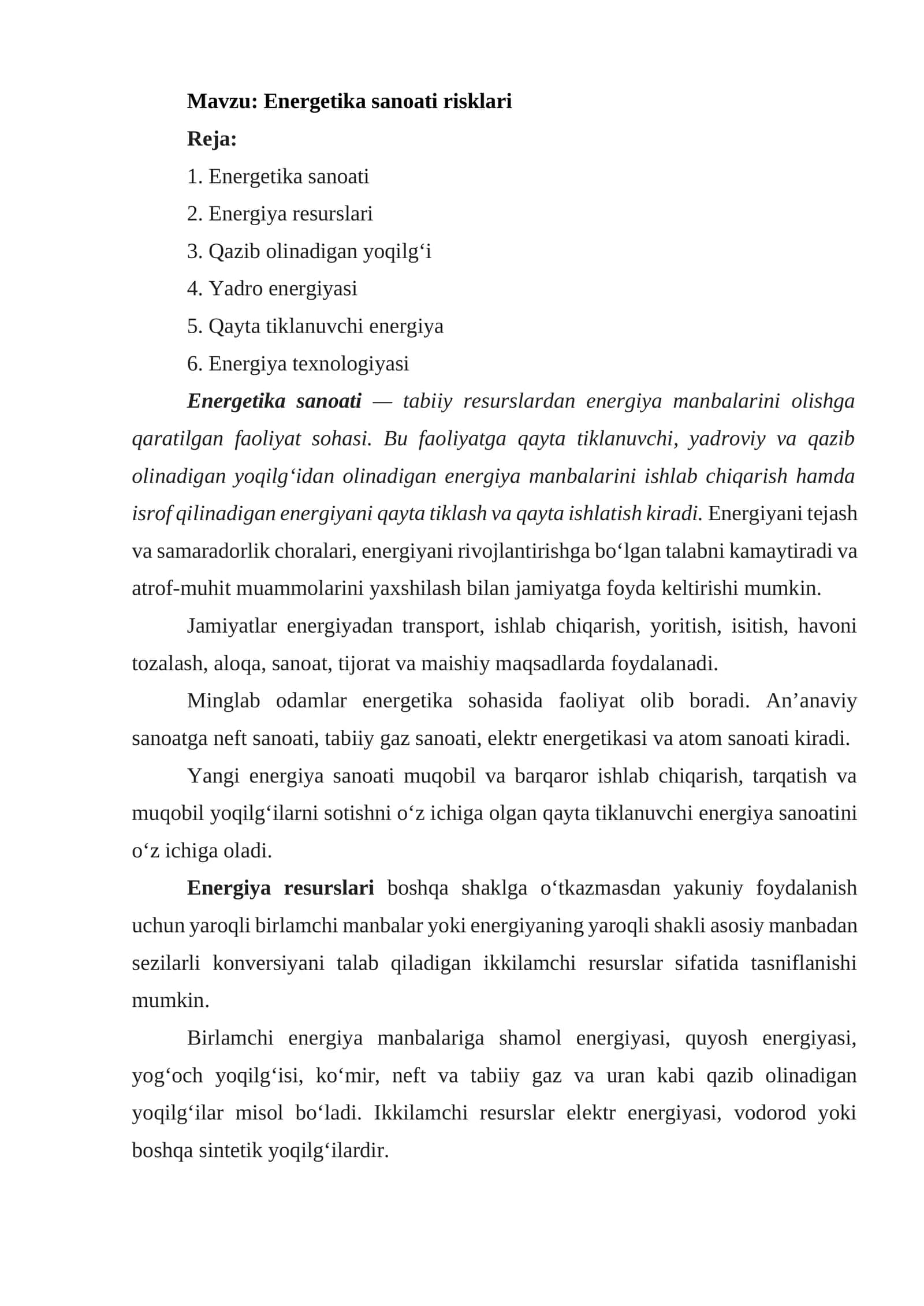 Energetika sanoati risklari 1