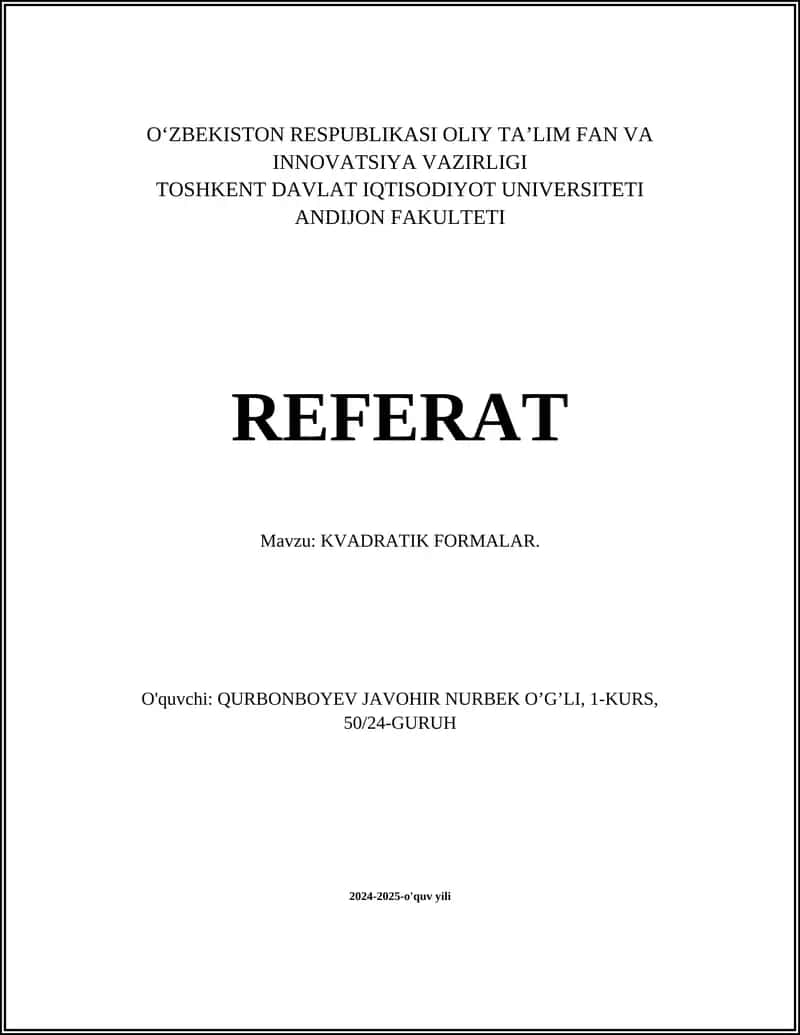 KVADRATIK FORMALAR 1