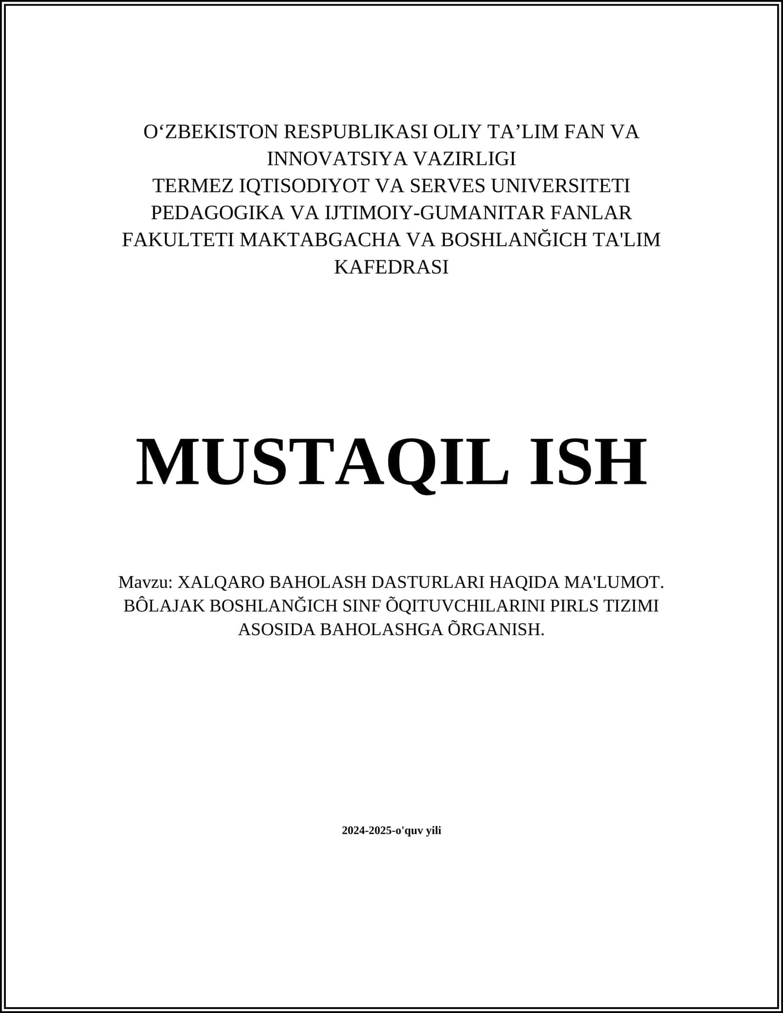 XALQARO BAHOLASH DASTURLARI 1
