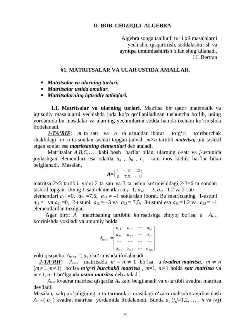 CHIZIQLI ALGEBRA 1