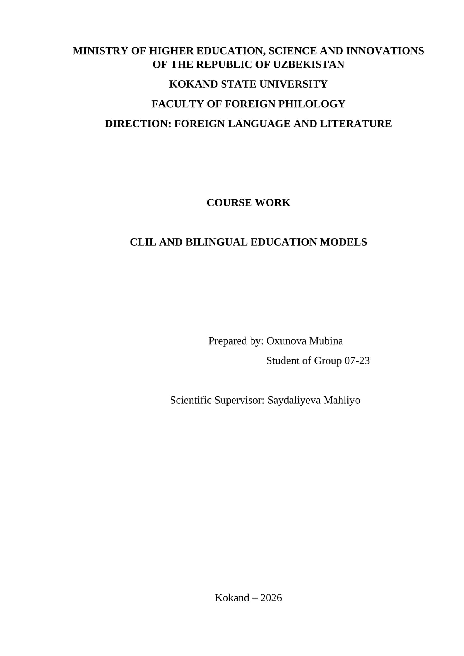 CLIL AND BILINGUAL EDUCATION MODELS 1