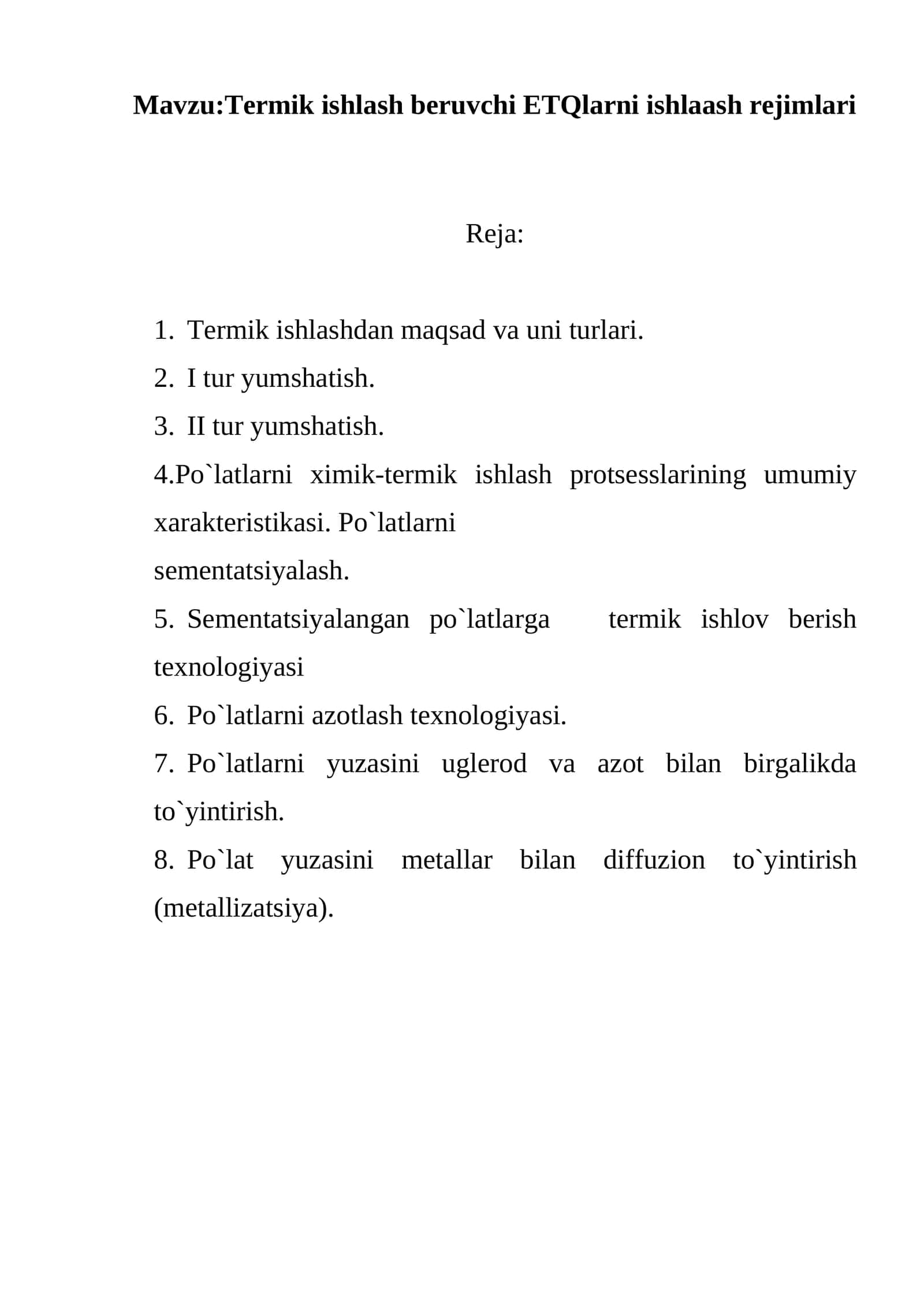 Termik ishlash beruvchi ETQlarni ishlaash rejimlari 1