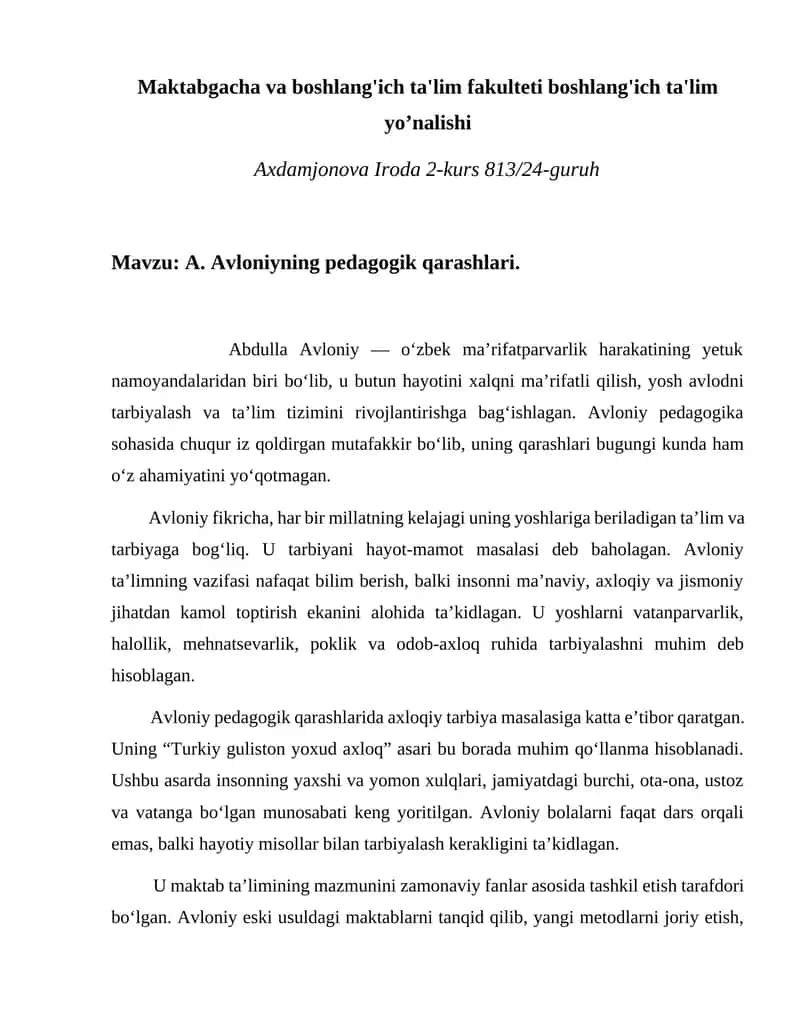 A. Avloniyning pedagogik qarashlari 1