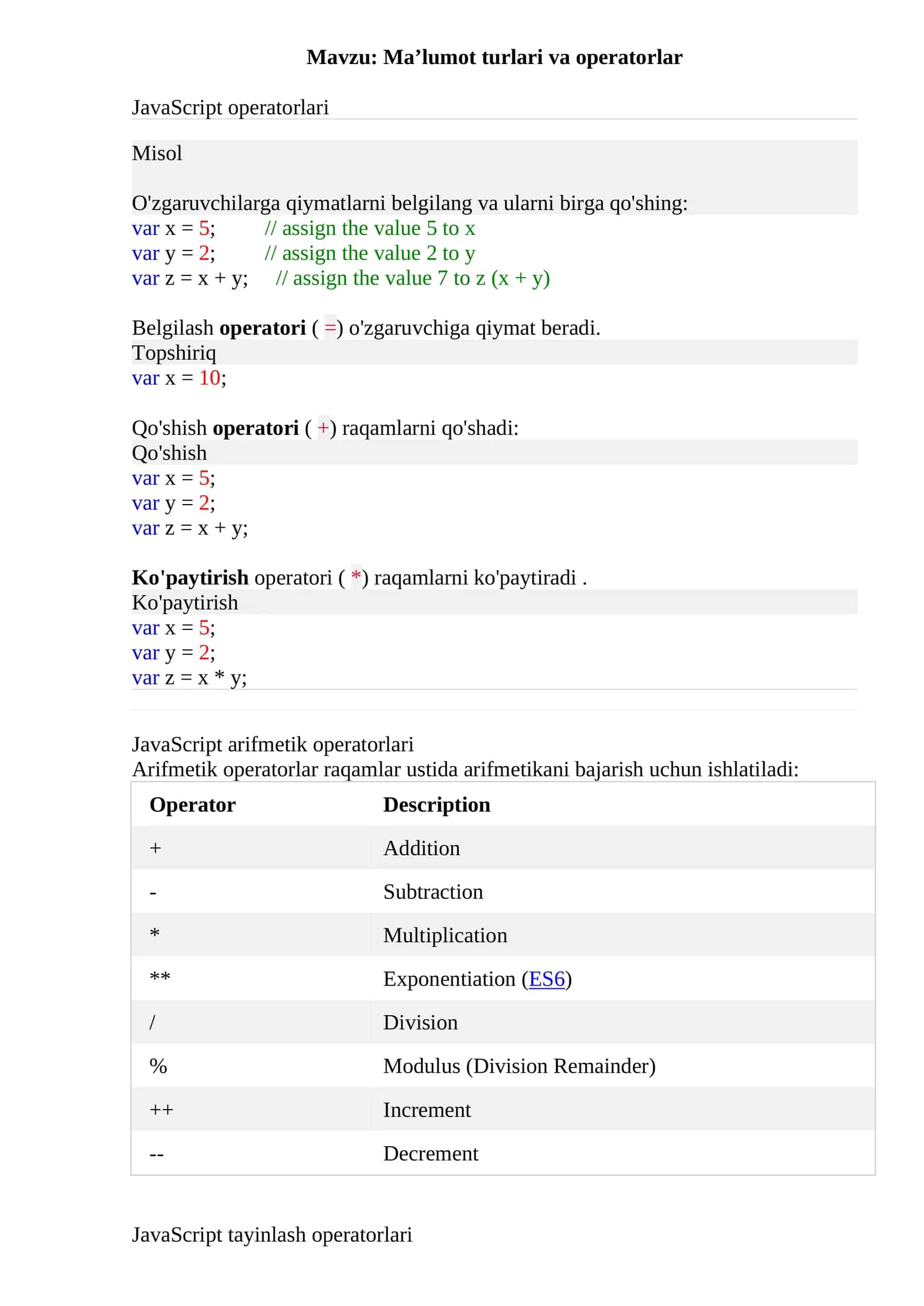 JavaScriptoperatorlari 1