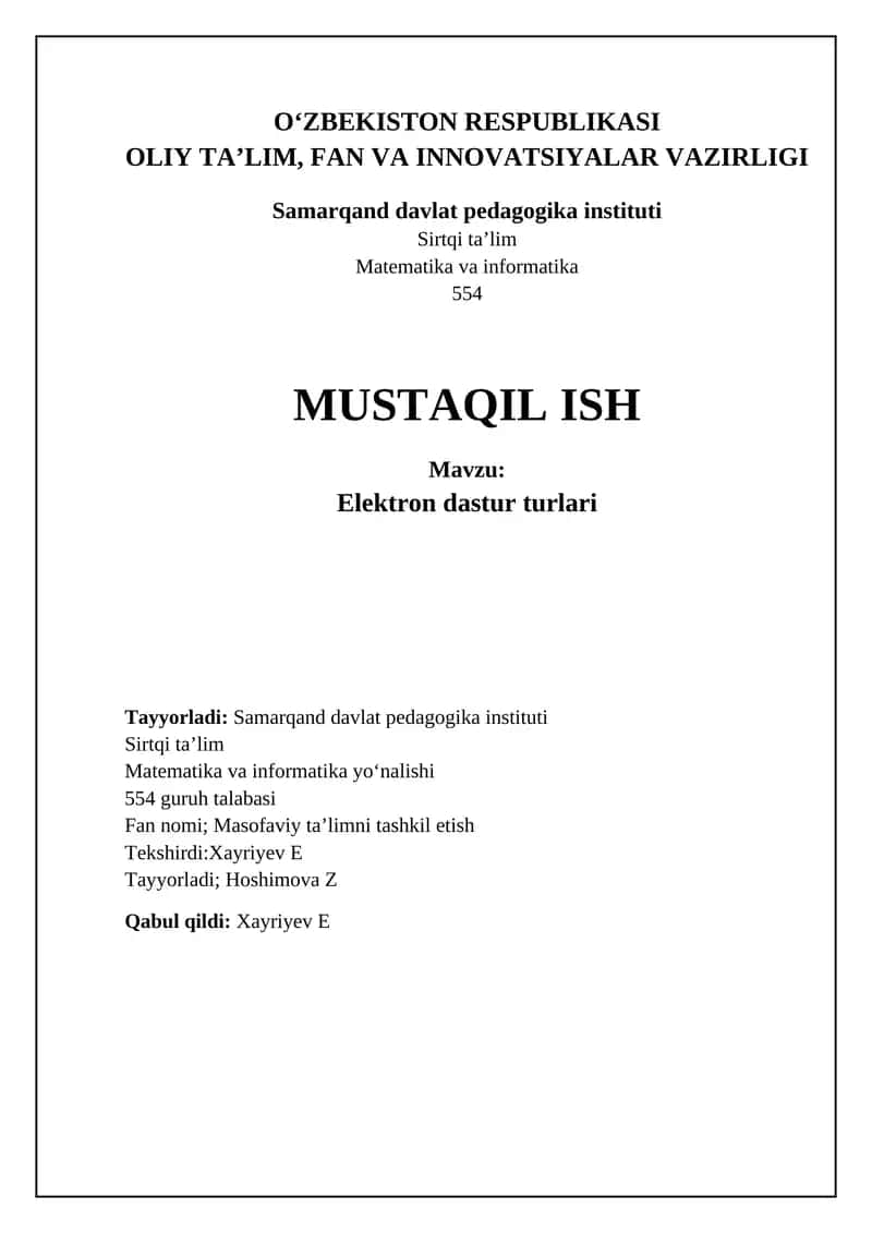 Elektron dastur turlari 1