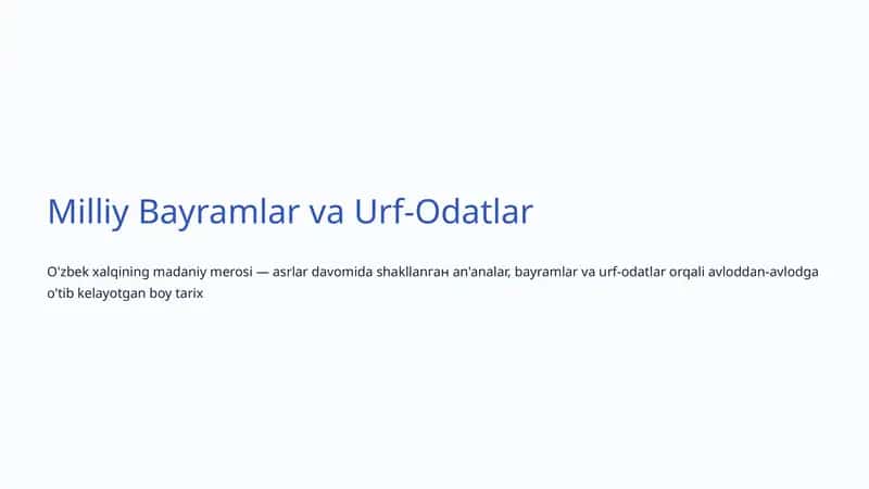 Milliy Bayramlar va Urf-Odatlar 1
