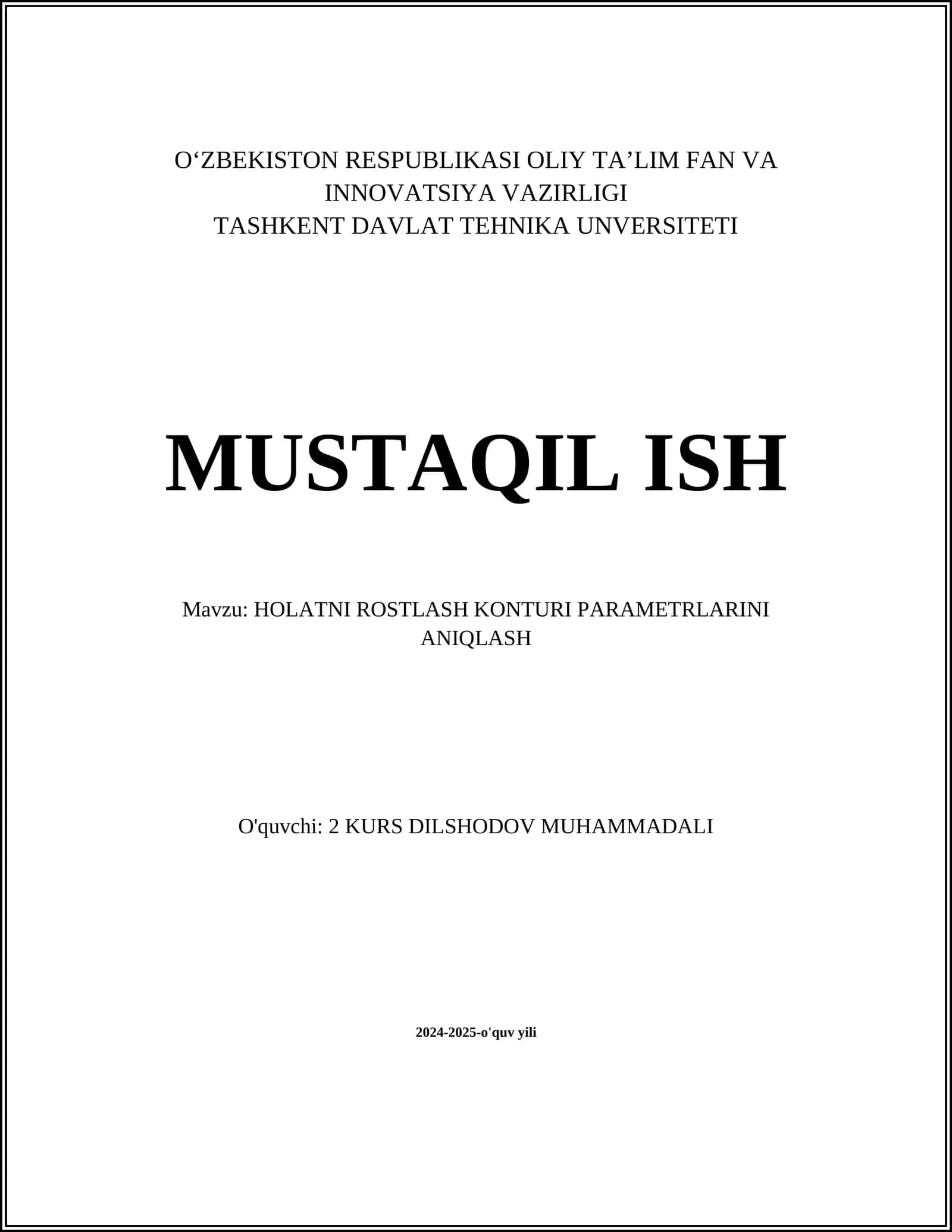 HOLATNI ROSTLASH KONTURI PARAMETRLARINI ANIQLASH 1