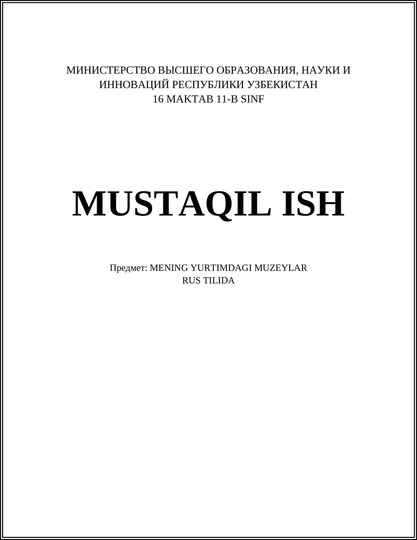 MENING YURTIMDAGI MUZEYLAR 1