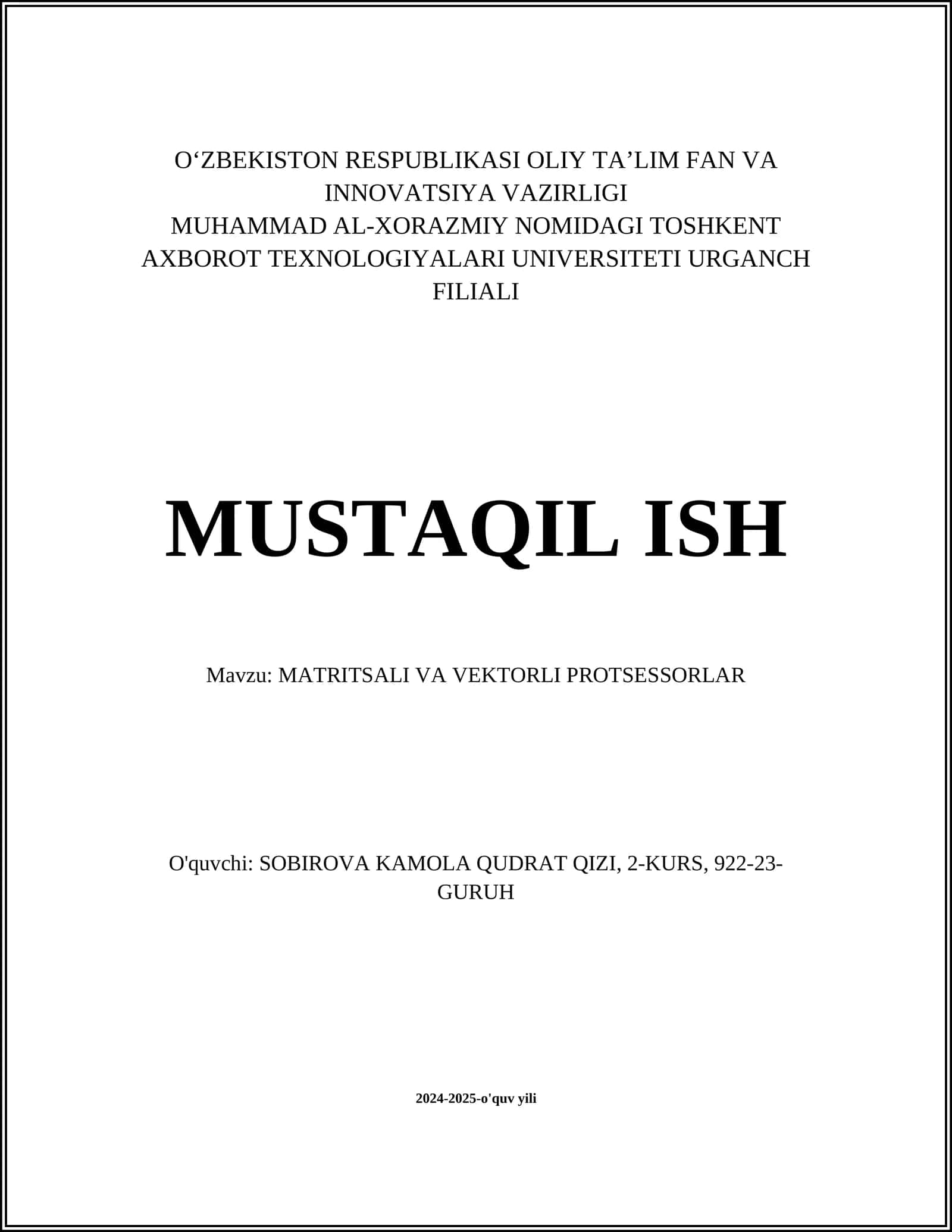 MATRITSALI VA VEKTORLI PROTSESSORLAR 1