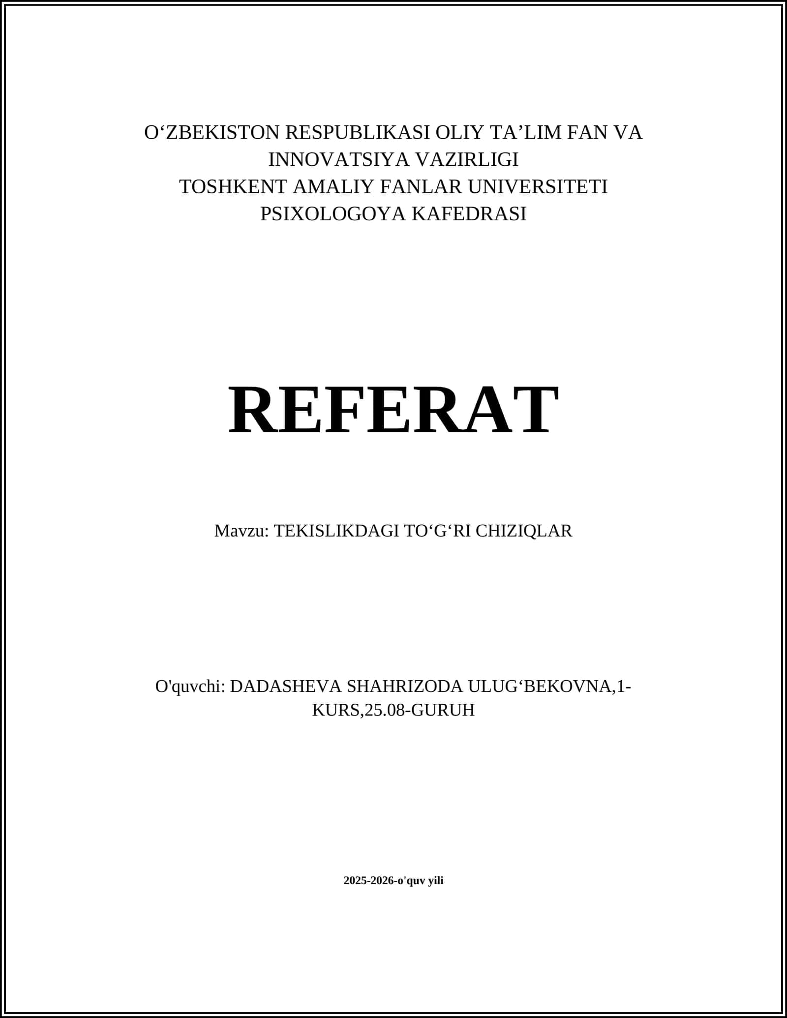 TEKISLIKDAGI TOʻGʻRI CHIZIQLAR 1