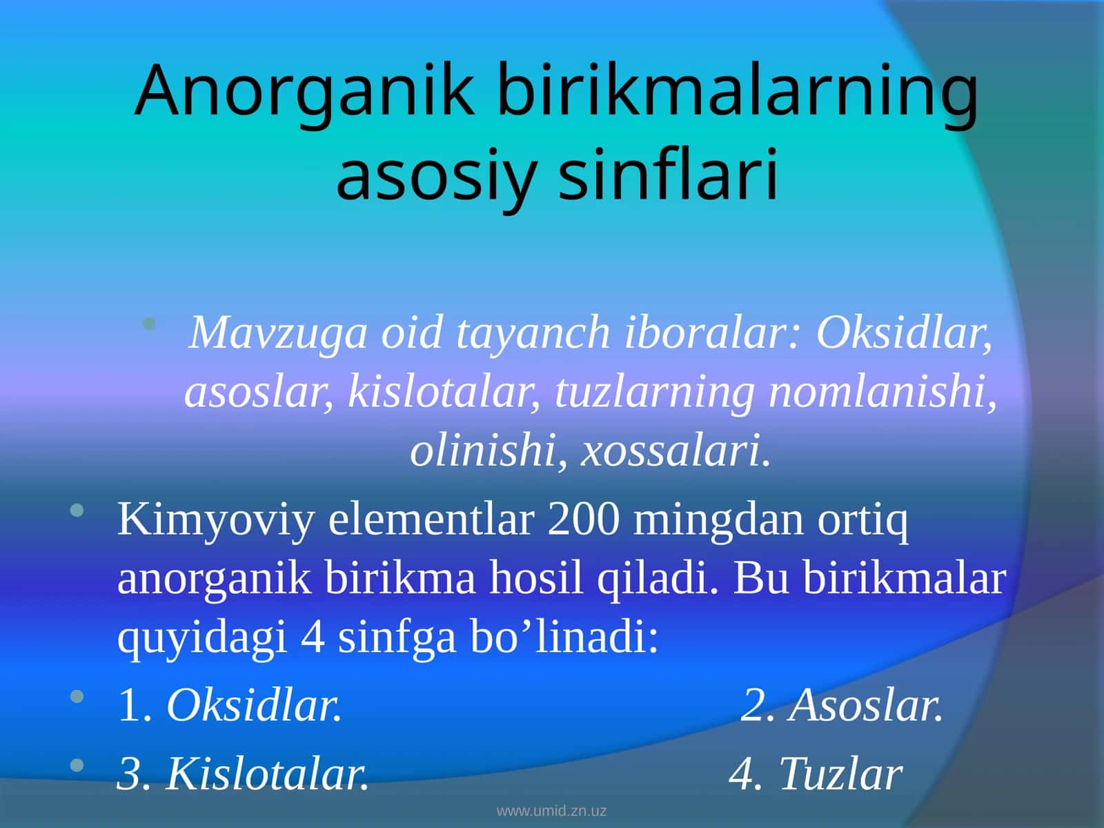 Anorganikbirikmalarningasosiysinflari 1