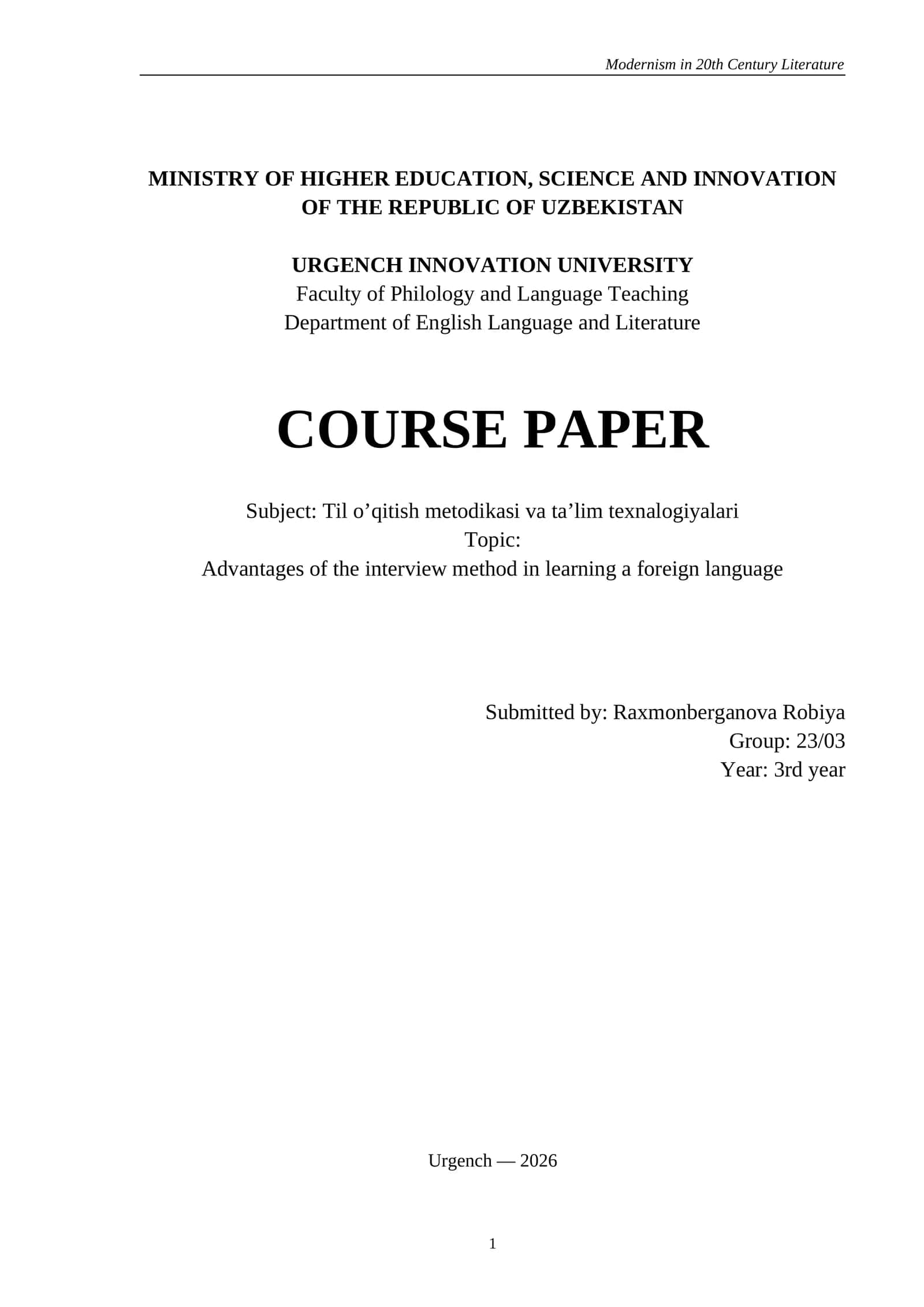 Advantages of the interview method in learning a foreign language 1