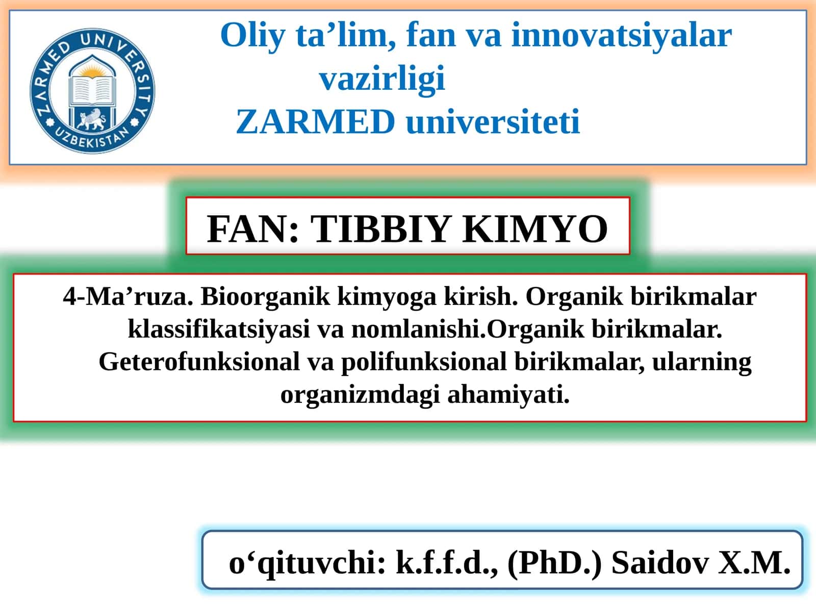 FAN: TIBBIY KIMYO 1