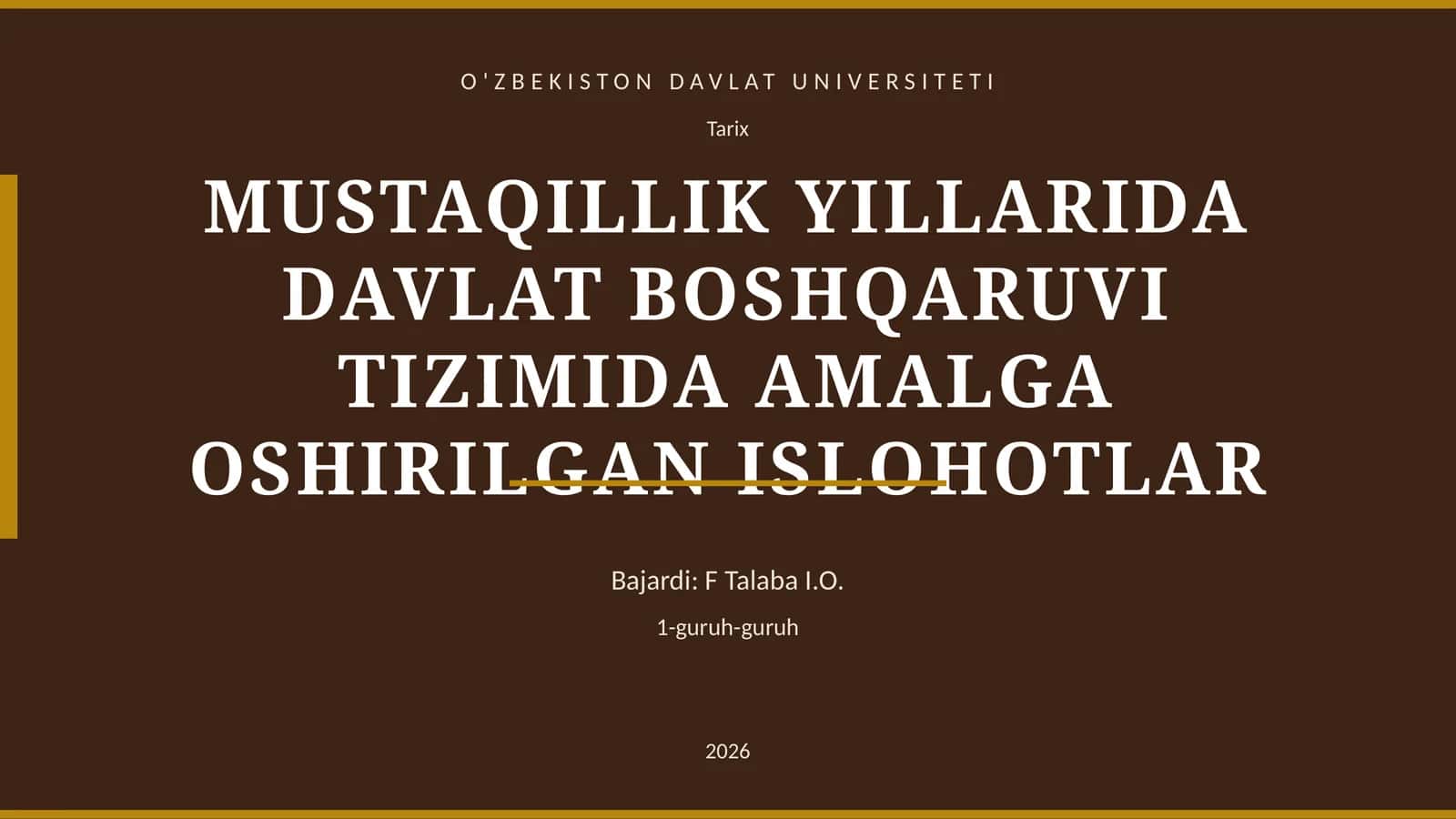 MUSTAQILLIK YILLARIDA DAVLAT BOSHQARUVI TIZIMIDA AMALGA OSHIRILGAN ISLOHOTLAR 1