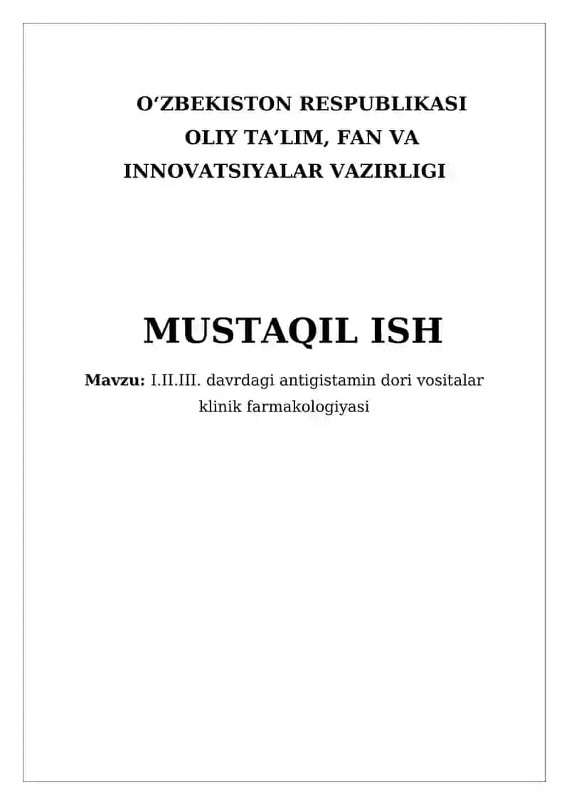 I.II.III. davrdagi antigistamin dori vositalar klinik farmakologiyasi