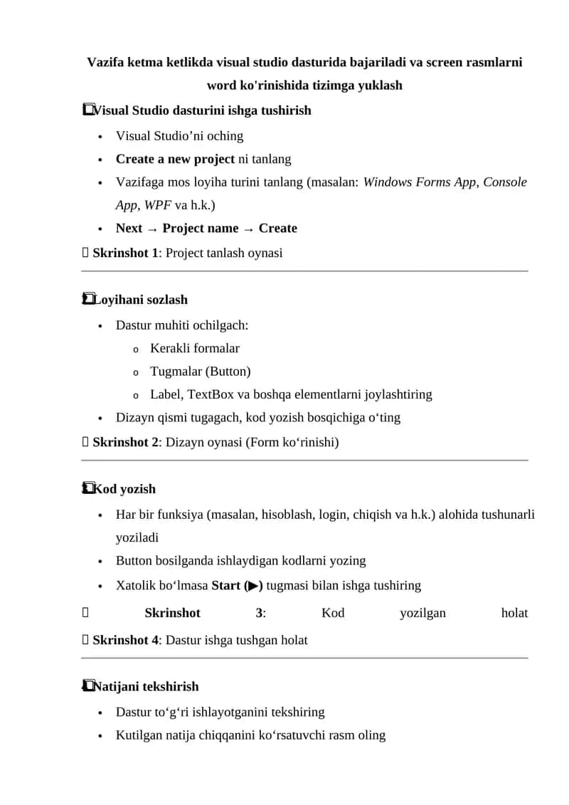 Visual Studio dasturida bajarish 1