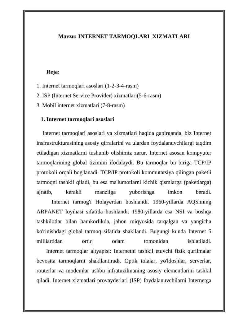 Internet tarmoqlari xizmatlari 1