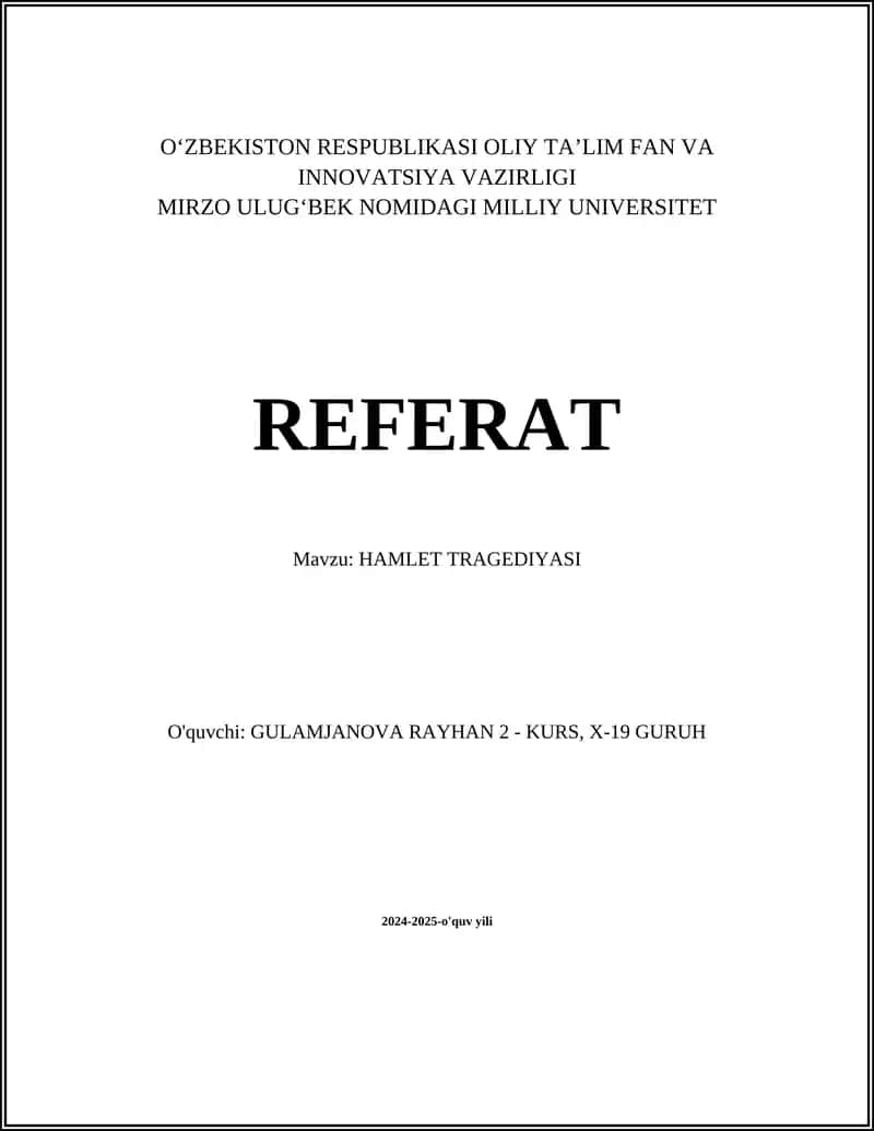 HAMLET TRAGEDIYASI 1