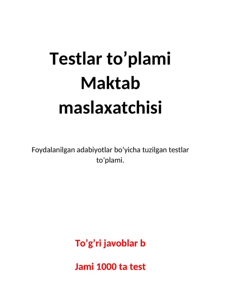 Maktab maslaxatchisi 1000 ta test 1