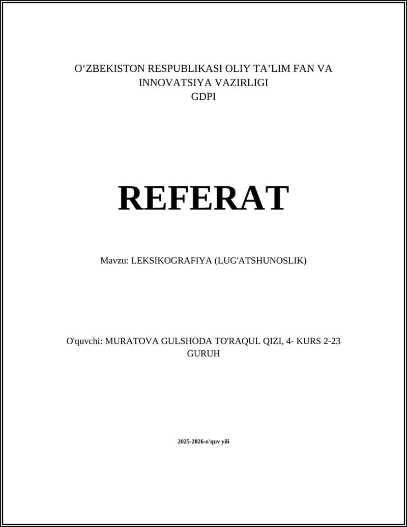 LEKSIKOGRAFIYA (LUG'ATSHUNOSLIK) 1