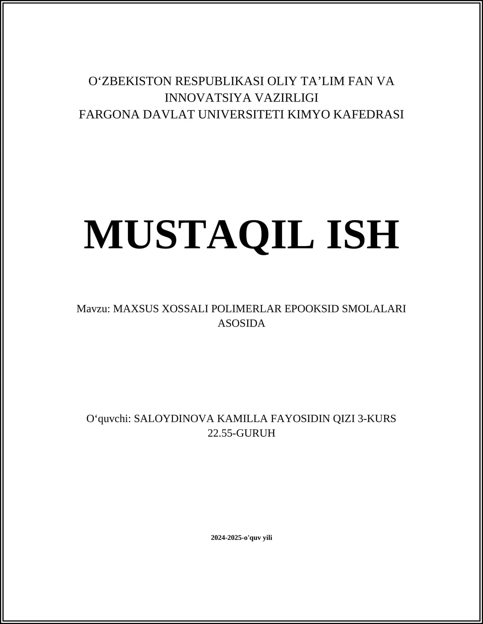 MAXSUS XOSSALI POLIMERLAR EPOOKSID SMOLALARI ASOSIDA 1