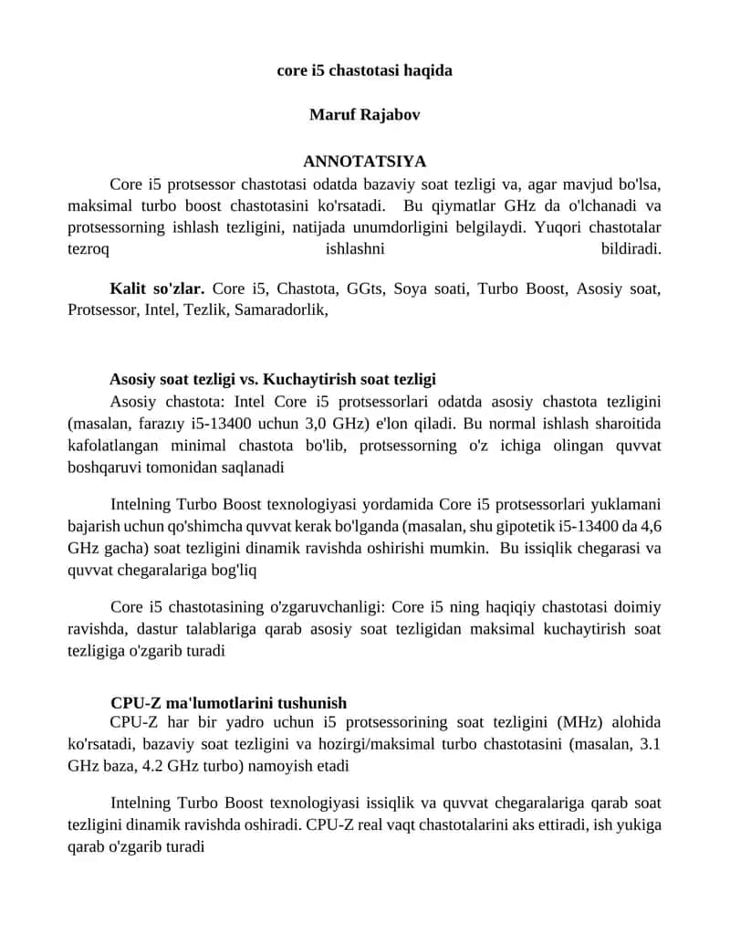 Core i5 chastotasi haqida 1