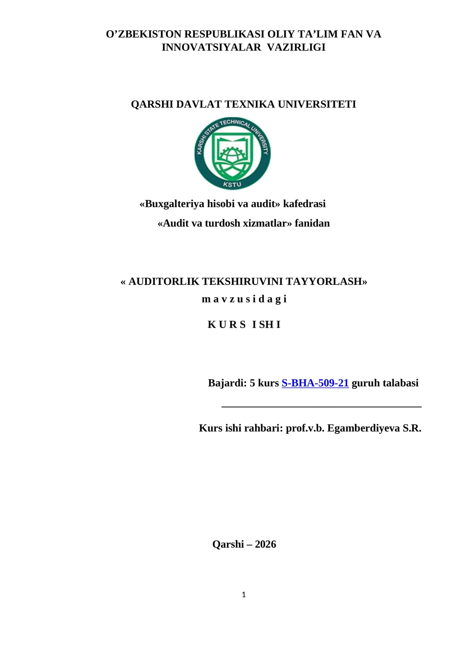 AUDITORLIK TEKSHIRUVINI TAYYORLASH 1