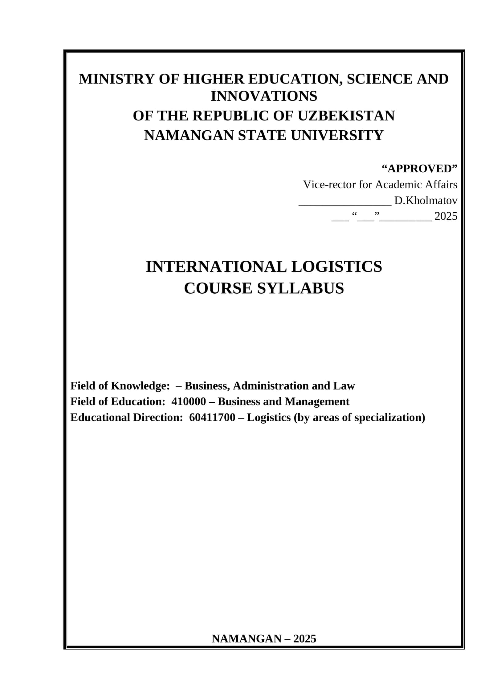 International Logistics Course 1