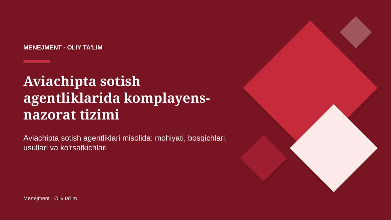 Aviachipta sotish agentliklarida komplayens-nazorat tizimi 1