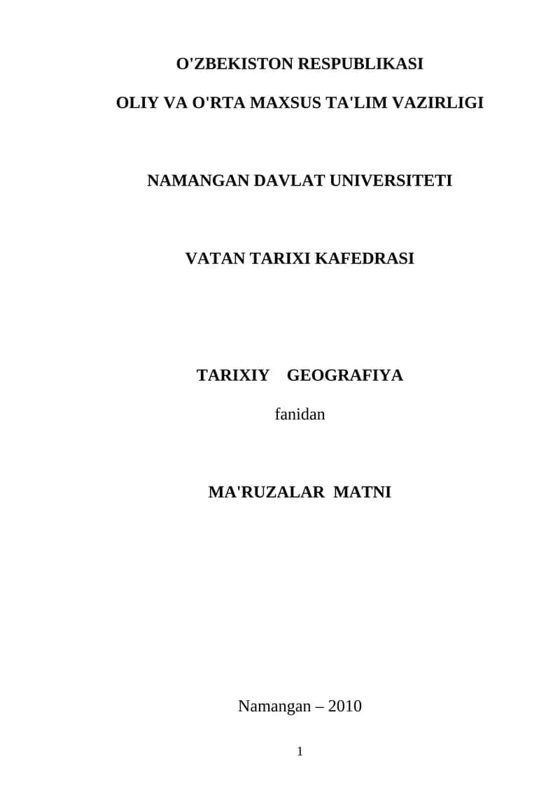 Tarixiy Geografiya fanidan darslik 1