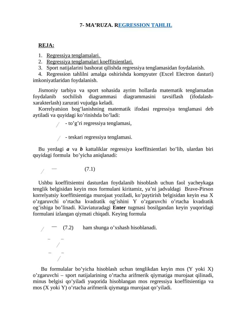 MA’RUZA. REGRESSION TAHLIL 1