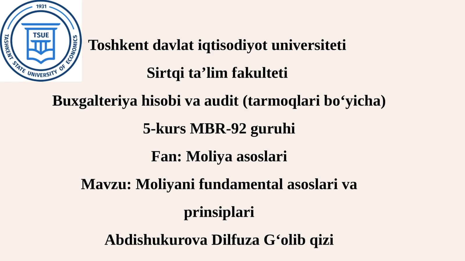 Moliya asoslari va prinsiplari 1