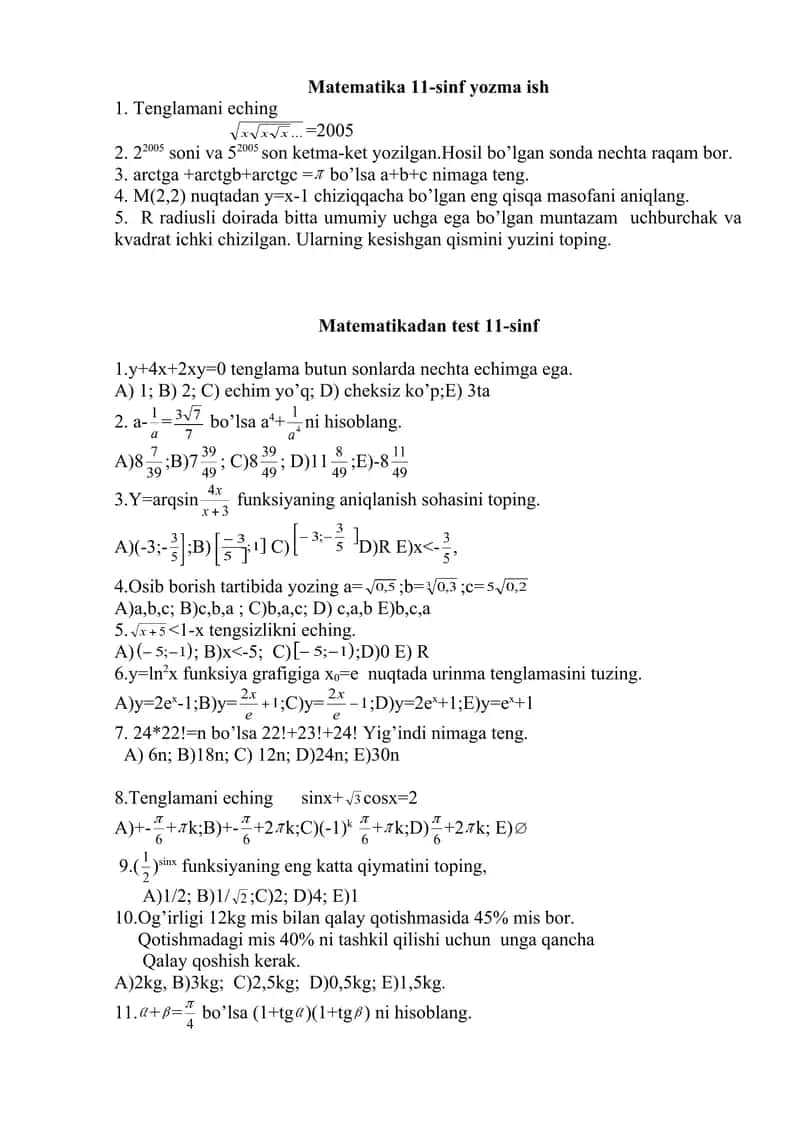 Matematikadan Olimpiada savollari 1