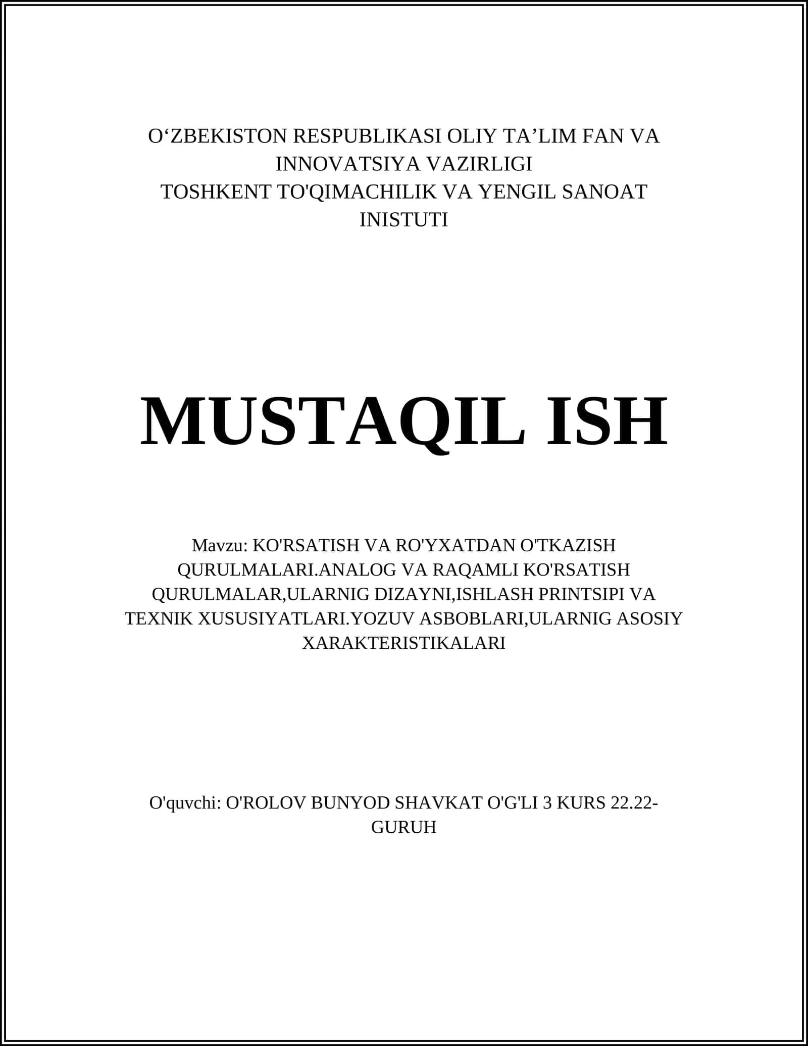 Analog ko'rsatish qurilmalari 1