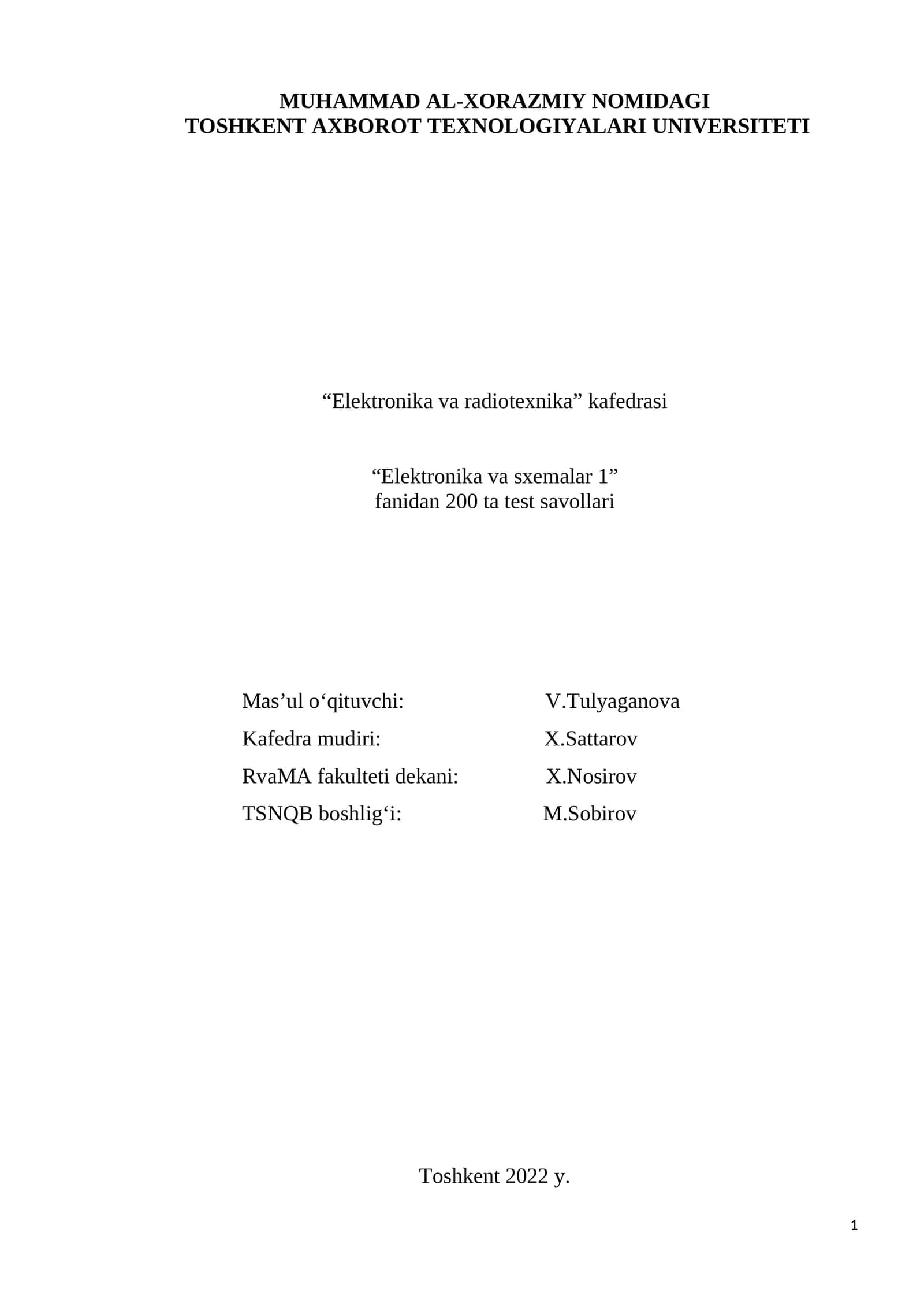 Elektronika va sxemalar 1 1