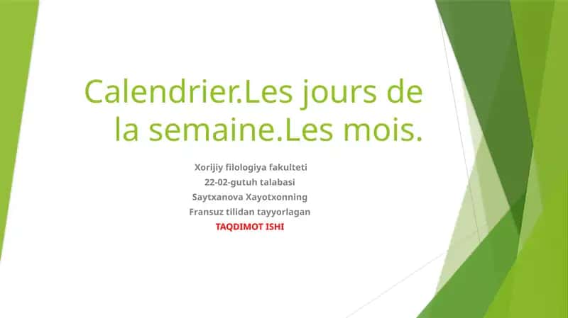 Calendrier.Les jours de la semaine.Les mois. 1