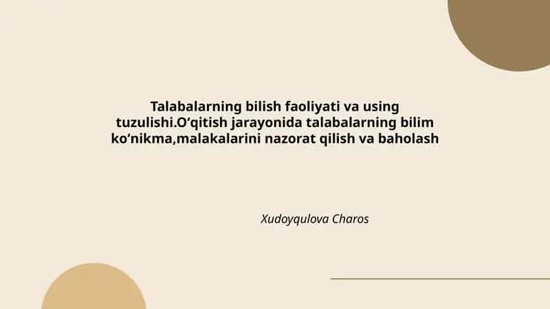 Talabalarning bilish faoliyati va using tuzulishi 1