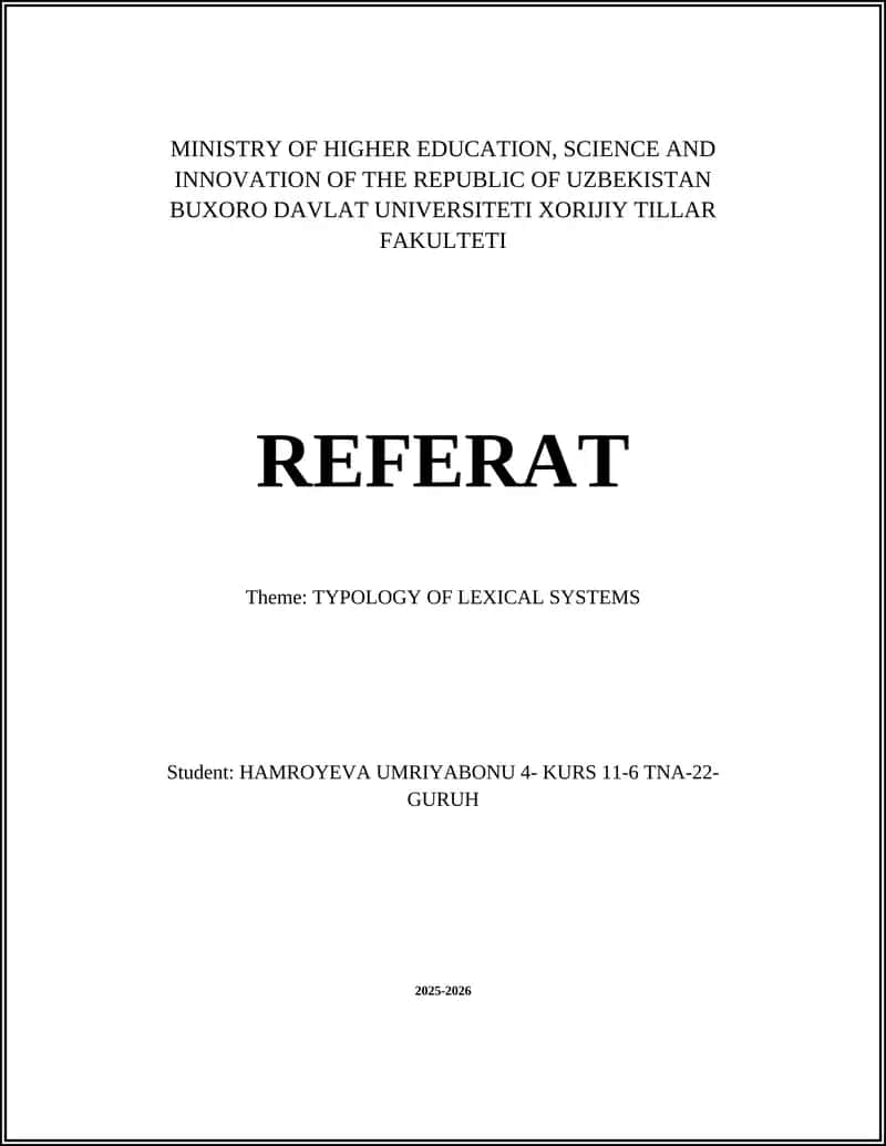 TYPOLOGY OF LEXICAL SYSTEMS 1