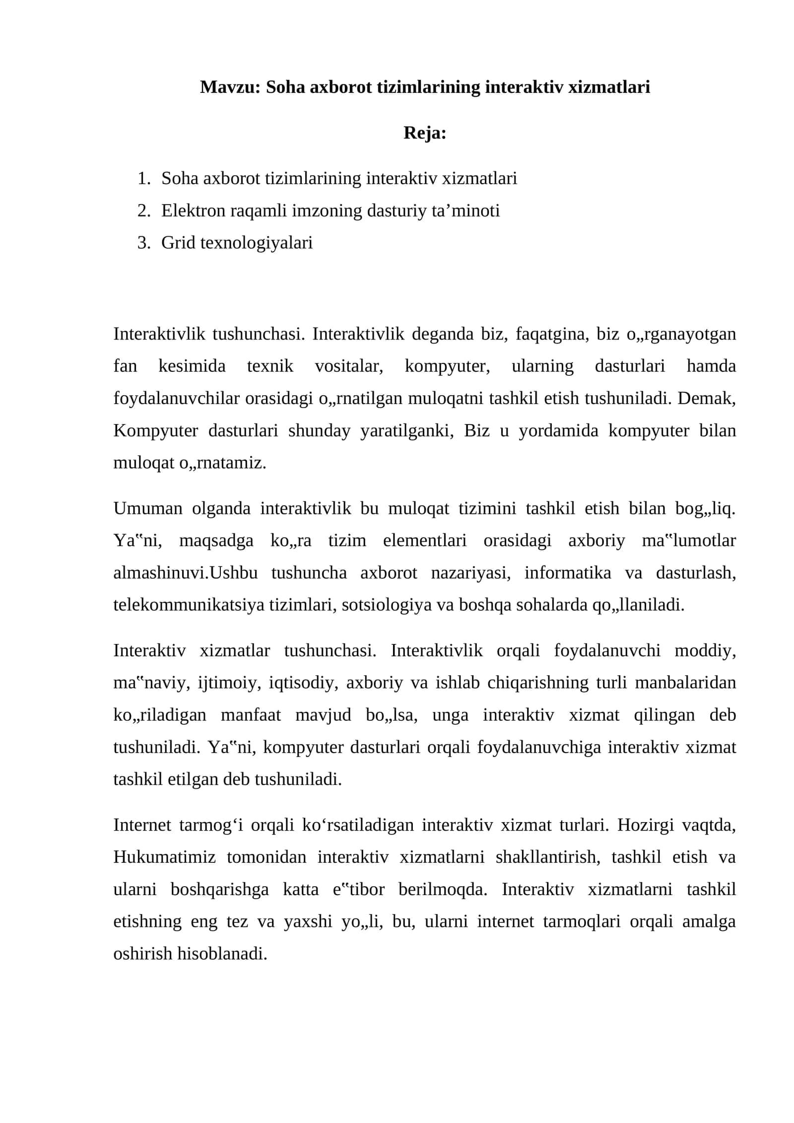 Soha axborot tizimlarining interaktiv xizmatlari 1