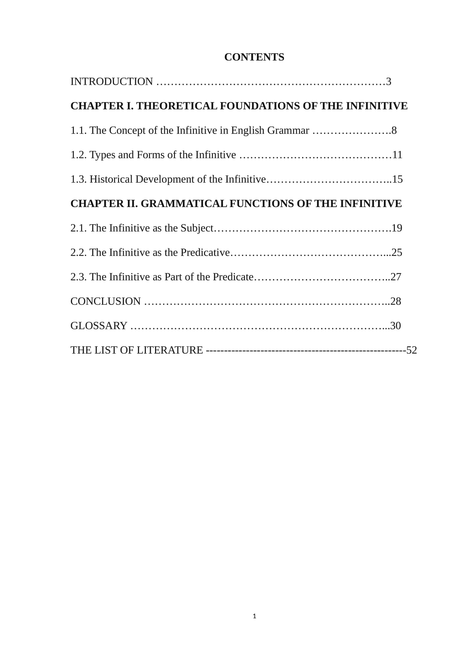 The grammatical functions of the Infinitive 1