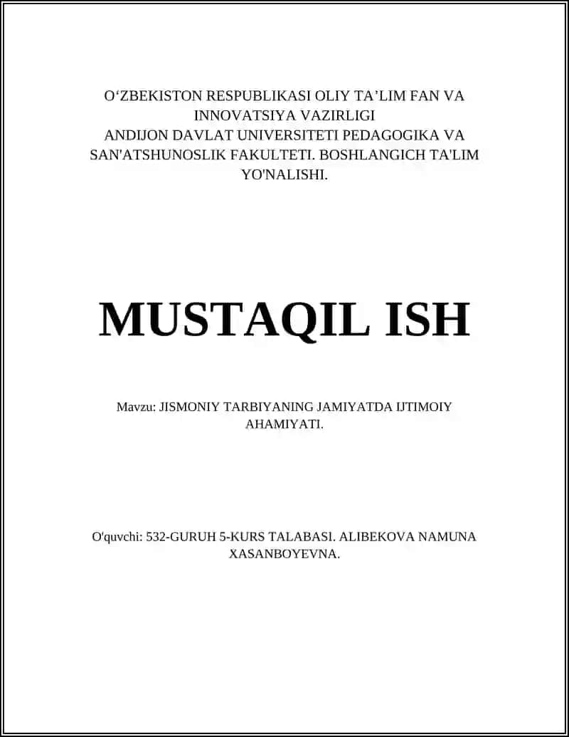 Jismoniy Tarbiya va Sog'liqni Saqlash